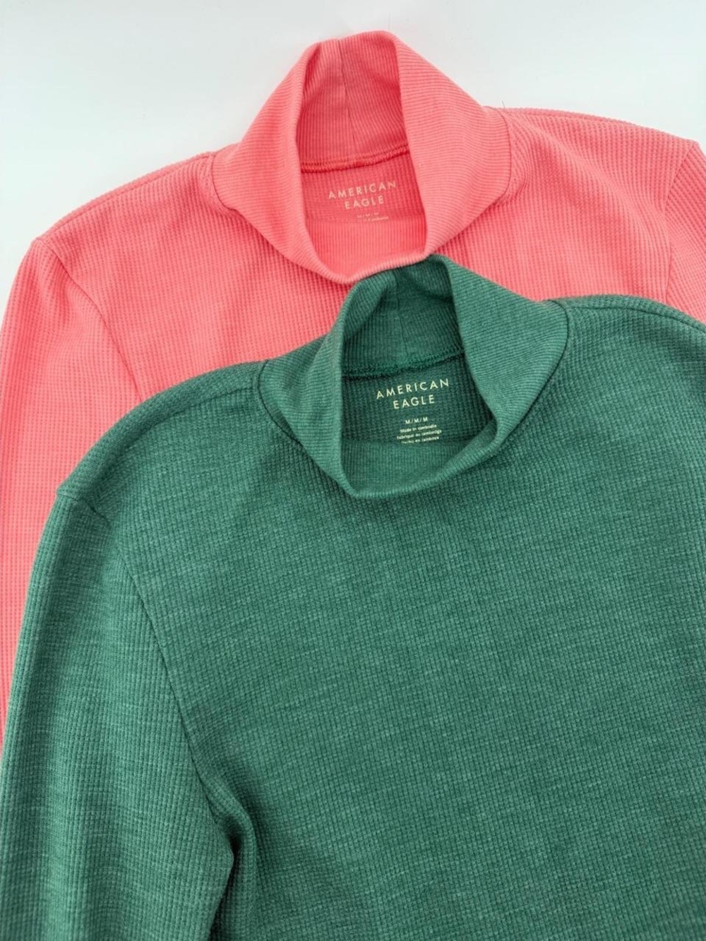 American Eagle Outfitters Women's Pink Waffle-Knit Mock Neck shirt